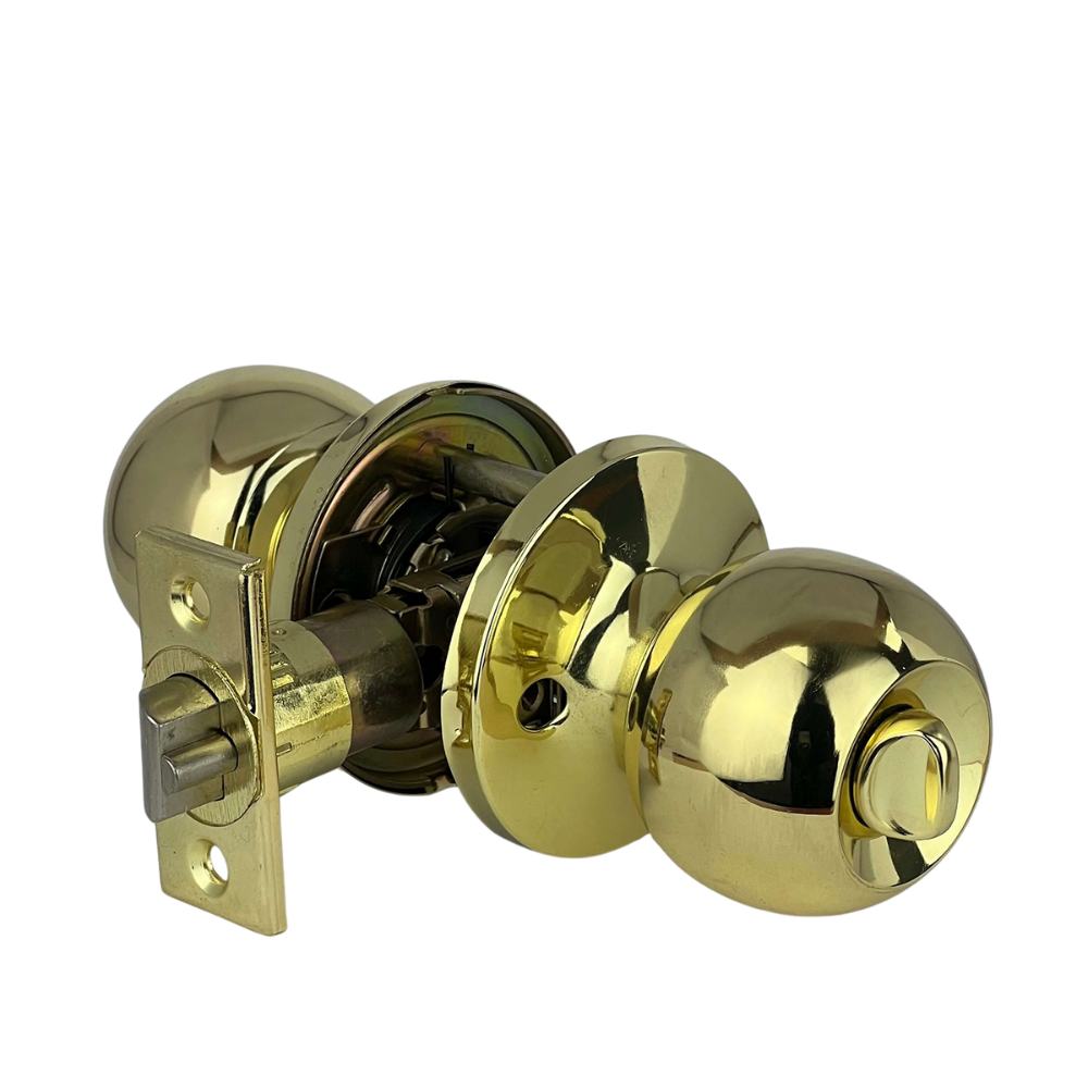 PorteGuard Door Handle - Round - Entrance Lever Set - Polished Brass - CDH-10-ET-PB