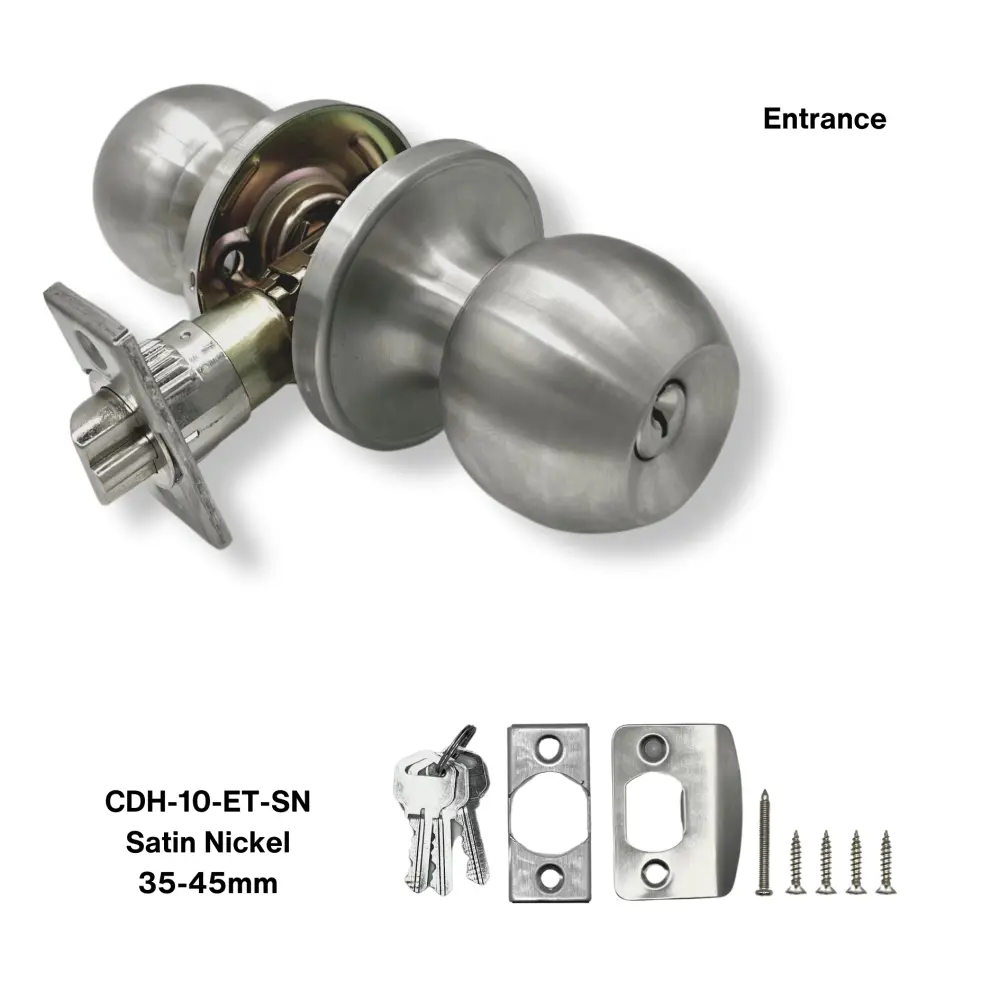 PorteGuard Door Handle - Round - Entrance Lever Set - Satin Nickel - CDH-10-ET-SN