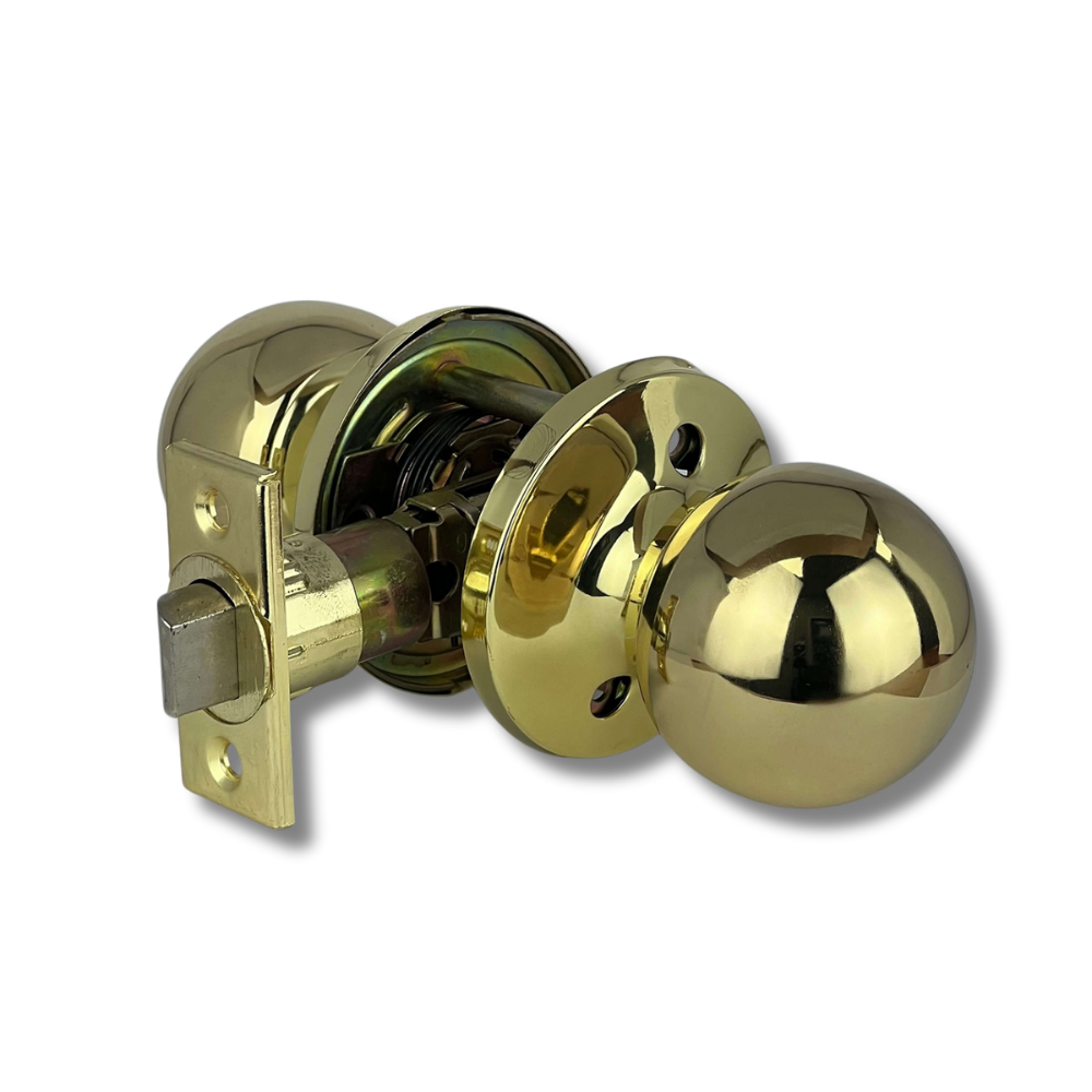 PorteGuard Door Handle - Round - Passage Lever Set - Polished Brass - CDH-10-PS-PB