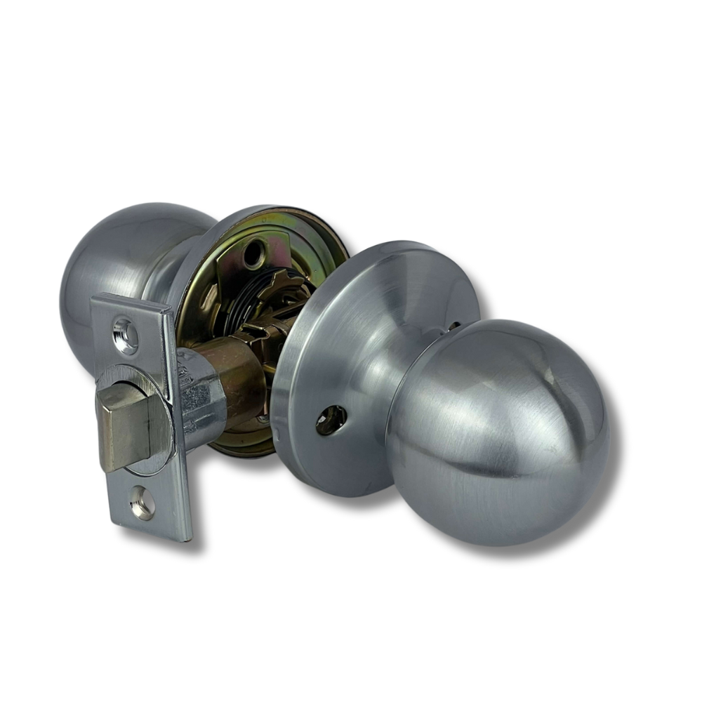 PorteGuard Door Handle - Round - Passage Lever Set - Satin Chrome - CDH-10-PS-SC