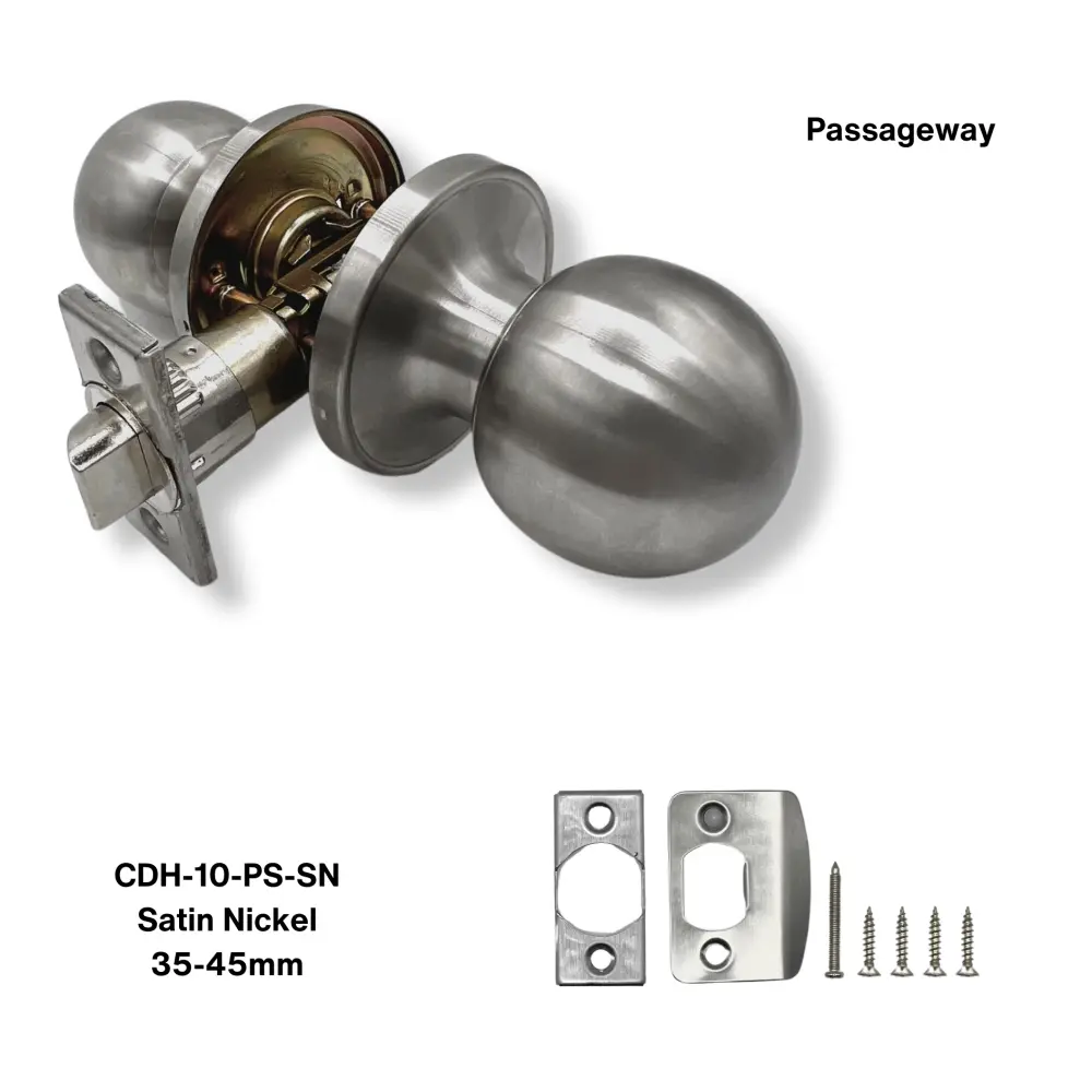 PorteGuard Door Handle - Round - Passage Lever Set - Satin Nickel - CDH-10-PS-SN